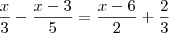 \dfrac{x}{3}-\dfrac{x-3}{5}=\dfrac{x-6}{2}+\dfrac{2}{3}
