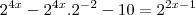 {2}^{4x}-{2}^{4x}.{2}^{-2}-10={2}^{2x-1}