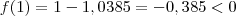 f(1) = 1 - 1,0385 = - 0,385 < 0 f(1) = 1 - 1,0385 = - 0,385 < 0