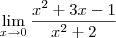 \lim_{x \rightarrow 0} \frac{{x}^{2} + 3x - 1}{{x}^{2} + 2} \lim_{x \rightarrow 0} \frac{{x}^{2} + 3x - 1}{{x}^{2} + 2}
