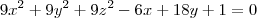 9x^2 + 9y^2 +9z^2 -6x +18y +1=0