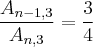 \frac{{A}_{n-1,3}}{{A}_{n,3}}=\frac{3}{4}