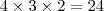 4\times3\times2=24 4\times3\times2=24