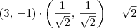 (3,\,-1)\cdot \left(\frac{1}{\sqrt{2}},\,\frac{1}{\sqrt{2}}\right) = \sqrt{2}