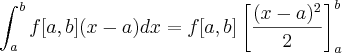 \int_{a}^{b} f[a,b] (x-a) dx = f[a,b] \left[ \frac{(x-a)^2}{2}\right]_{a}^{b}
