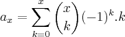 {a}_{x} = \sum_{k=0}^{x}\binom{x}{k}(-1)^k.k