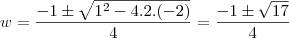 w = \frac{-1 \pm \sqrt{1^2-4.2.(-2)}}{4} = \frac{-1 \pm \sqrt{17} }{4}