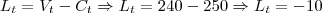 L_t = V_t - C_t \Rightarrow L_t = 240 - 250 \Rightarrow L_t = -10
