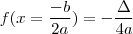 f(x= \frac{-b}{2a}) = - \frac{\Delta}{4a} f(x= \frac{-b}{2a}) = - \frac{\Delta}{4a}