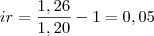 ir=\frac{1,26}{1,20} - 1 = 0,05 ir=\frac{1,26}{1,20} - 1 = 0,05