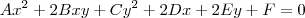 Ax^2 + 2Bxy + Cy^2 + 2Dx + 2Ey + F = 0 Ax^2 + 2Bxy + Cy^2 + 2Dx + 2Ey + F = 0