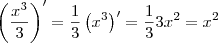 \left(\frac{x^3}{3}\right)^\prime= \frac{1}{3} \left(x^3\right)^\prime = \frac{1}{3} 3x^2 = x^2