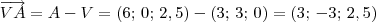 \overrightarrow{VA} = A - V = (6;\, 0;\, 2,5) - (3;\, 3;\, 0) = (3;\, -3;\, 2,5)