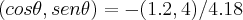 (cos\theta,sen\theta)=-(1.2,4)/4.18 (cos\theta,sen\theta)=-(1.2,4)/4.18
