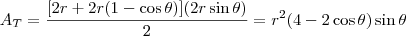 A_T =  \frac{[2r + 2r(1-\cos\theta)](2r\sin\theta)}{2} = r^2(4-2\cos\theta)\sin\theta
