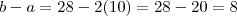 b -a = 28 -2(10) = 28 -20 = 8