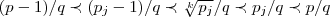 (p-1)/q\prec({p}_{j}-1)/q\prec \sqrt[k]{{p}_{j}}/q\prec {p}_{j}/q \prec p/q