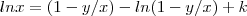 ln x = (1-y/x) - ln (1-y/x) + k