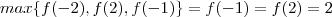 max \{f(-2),f(2) ,f(-1) \} = f(-1) =f(2) = 2