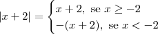 |x+2| = 
\begin{cases}
x+2,\textrm{ se } x \geq -2 \\
-(x+2),\textrm{ se } x < -2
\end{cases}