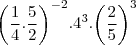 {\left(\frac{1}{4}.\frac{5}{2} \right)}^{-2}.{4}^{3}.{\left(\frac{2}{5} \right)}^{3} {\left(\frac{1}{4}.\frac{5}{2} \right)}^{-2}.{4}^{3}.{\left(\frac{2}{5} \right)}^{3}
