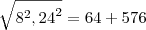 \sqrt{{8}^{2},{24}^{2}}=64+576