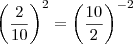 \left( \frac{2}{10} \right)^2 = \left( \frac{10}{2} \right)^{-2}