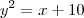y^2=x+10