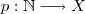 p : \mathbb{N} \longrightarrow X p : \mathbb{N} \longrightarrow X