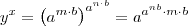 y^x  =  \left(a^{m \cdot b} \right)^{a^{n \cdot b}} = a^{a^{nb} \cdot m \cdot b}