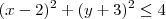 (x-2)^2 + (y+3)^2 \leq 4 (x-2)^2 + (y+3)^2 \leq 4