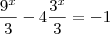 \frac{9^x}{3} - 4 \frac{3^x}{3} = -1