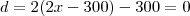 d = 2(2x-300) - 300 = 0 d = 2(2x-300) - 300 = 0