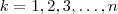 k = 1,2,3, \hdots , n
