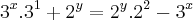 {3}^{x}.{3}^{1}+{2}^{y} = {2}^{y}.{2}^{2} - {3}^{x}