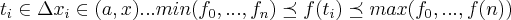 {t}_{i}\in{{\Delta x}_{i}}\in (a,x)...
min({f}_{0},...,{f}_{n})\preceq f({t}_{i})\preceq max({f}_{0},...,f(n))