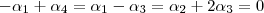 -\alpha_1 + \alpha_4 = \alpha_1 - \alpha_3 = \alpha_2 + 2\alpha_3 = 0 -\alpha_1 + \alpha_4 = \alpha_1 - \alpha_3 = \alpha_2 + 2\alpha_3 = 0