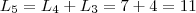 L_5 = L_4 + L_3 = 7 + 4 = 11