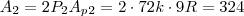A_2 = 2P_2A_p_2 = 2 \cdot 72k \cdot 9R = 324