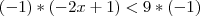 (-1)*(-2x + 1) < 9*(-1)