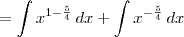 = \int x^{1-\frac{5}{4}} \, dx + \int x^{-\frac{5}{4}} \,dx