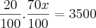 \frac{20}{100} . \frac{70x}{100} = 3500 \frac{20}{100} . \frac{70x}{100} = 3500