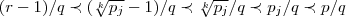 (r-1)/q\prec(\sqrt[k]{{p}_{j}}-1)/q\prec \sqrt[k]{{p}_{j}}/q\prec {p}_{j}/q\prec p/q