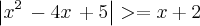 \left|{x}^{2}\,-4x\,+5 \right|>= x + 2