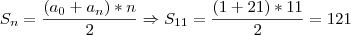 S_n=\frac{(a_0+a_n)*n}{2} \Rightarrow S_{11}=\frac{(1+21)*11}{2}=121