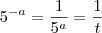5^{-a} = \frac{1}{5^a} = \frac{1}{t} 5^{-a} = \frac{1}{5^a} = \frac{1}{t}