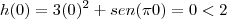 h(0) = 3(0)^2 +sen (\pi 0) = 0 < 2 h(0) = 3(0)^2 +sen (\pi 0) = 0 < 2