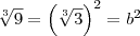 \sqrt[3]{9} = \left(\sqrt[3]{3}\right)^2 = b^2