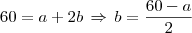 60 = a + 2b \, \Rightarrow \, b = \frac{60 - a}{2}