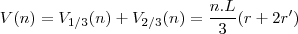 V(n) = V_{1/3} (n) + V_{2/3} (n) = \frac{n.L}{3}(r+2r') V(n) = V_{1/3} (n) + V_{2/3} (n) = \frac{n.L}{3}(r+2r')